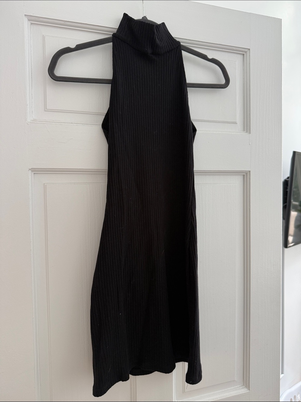 Reformation Black Sleeveless Ribbed Mock Neck Mini Dress